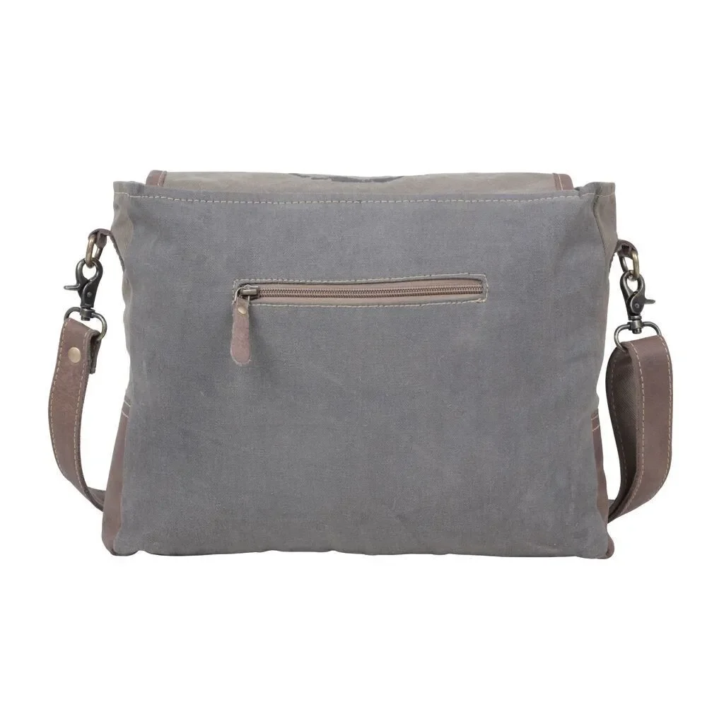 Myra Bag Handmade Wildest  Messenger Bag Upcycled Canvas & Cowhide Leather